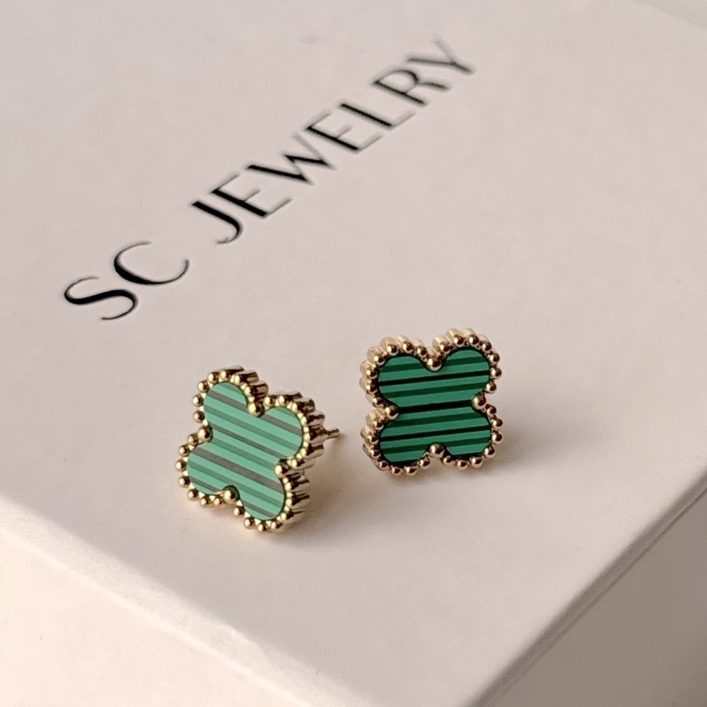 RESTOCK 🔥 Petite Malachite Clover Earrings Stainless Steel